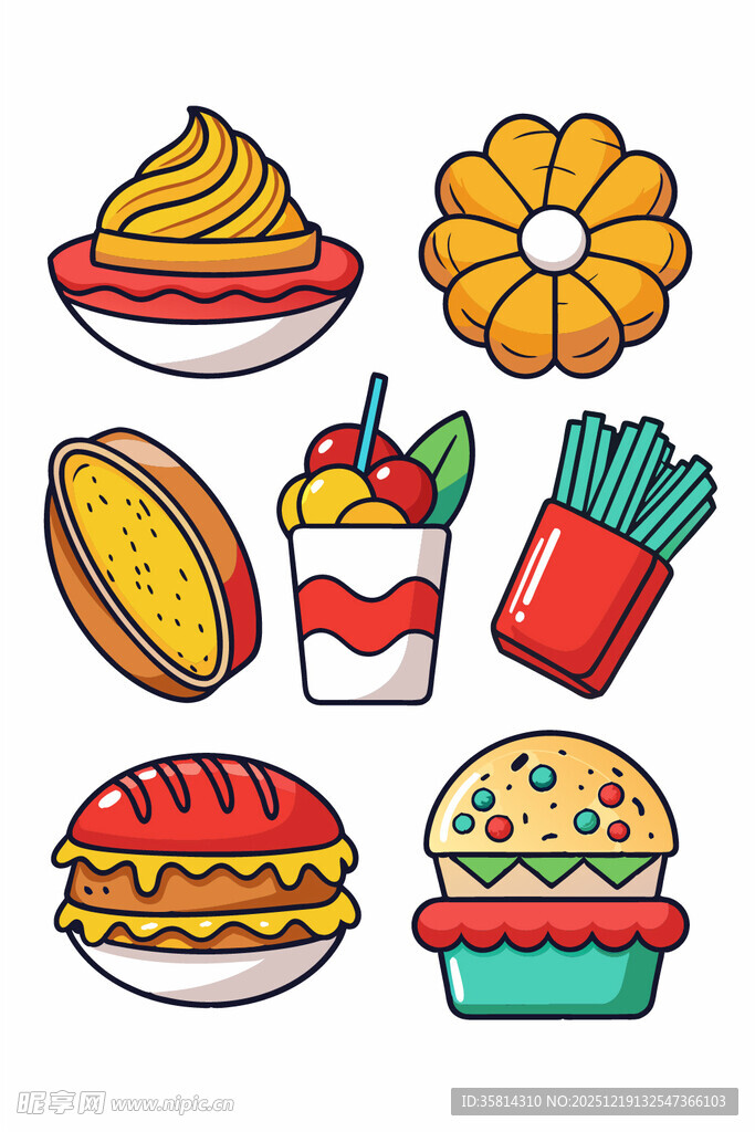 多彩卡通美味快餐集合