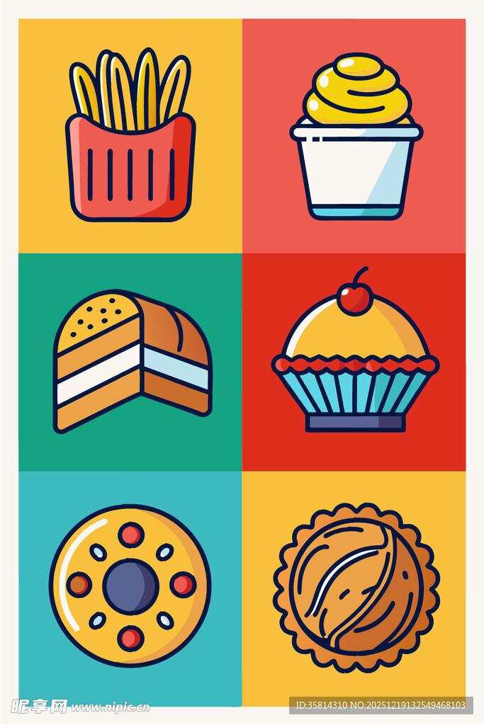 多彩美味小吃图标集合