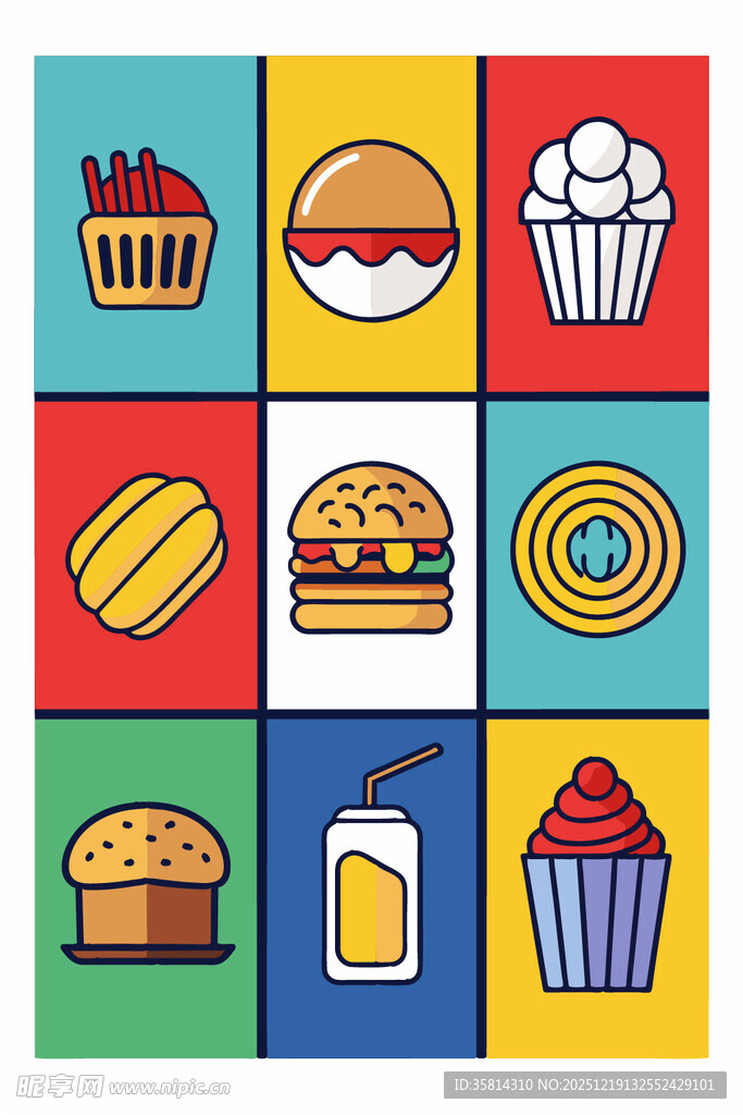 多彩快餐图标集合