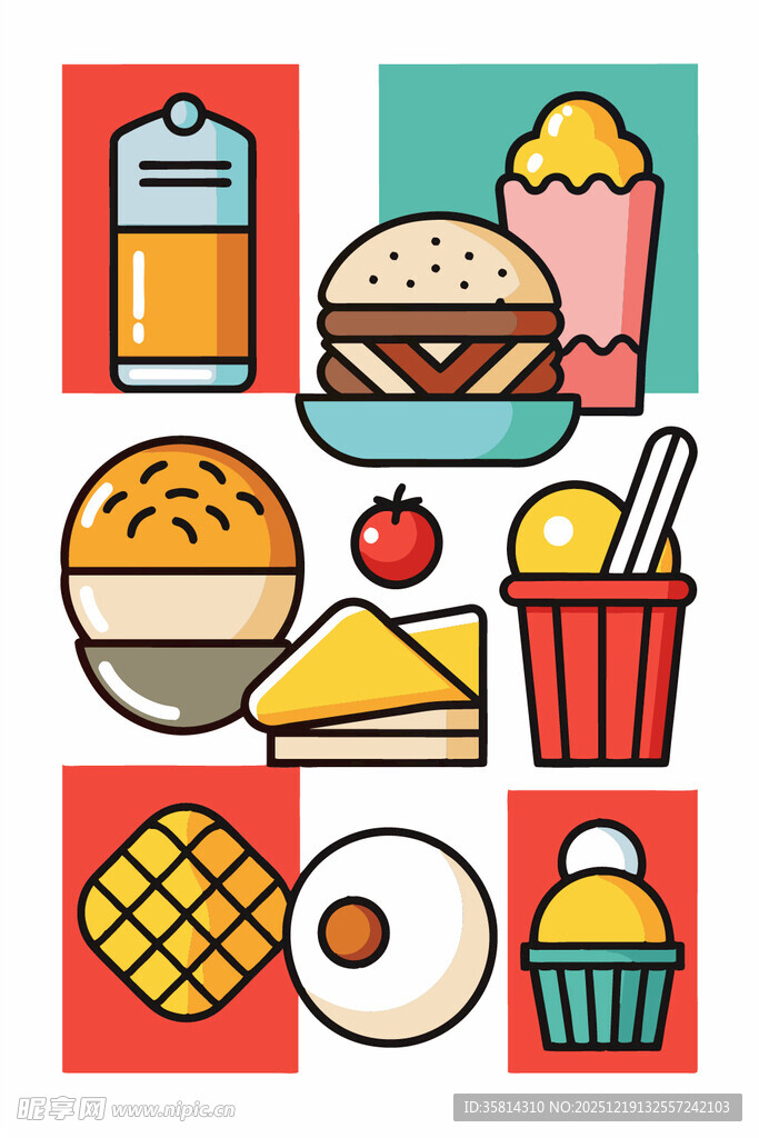 多彩美味的各式食物集合