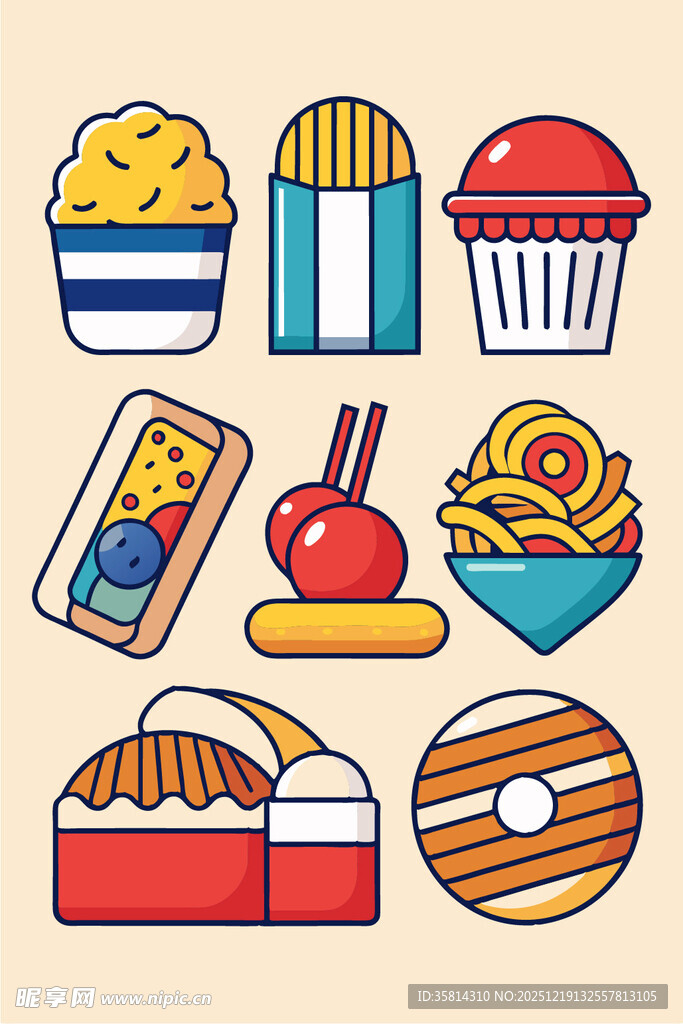 多样美味快餐图标集合