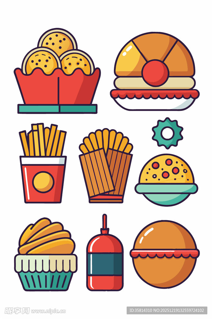 多彩美味快餐食物集合