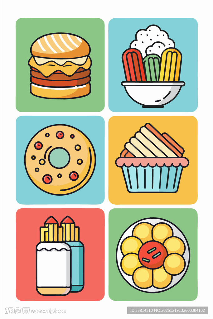 多彩美味的各式食物集合