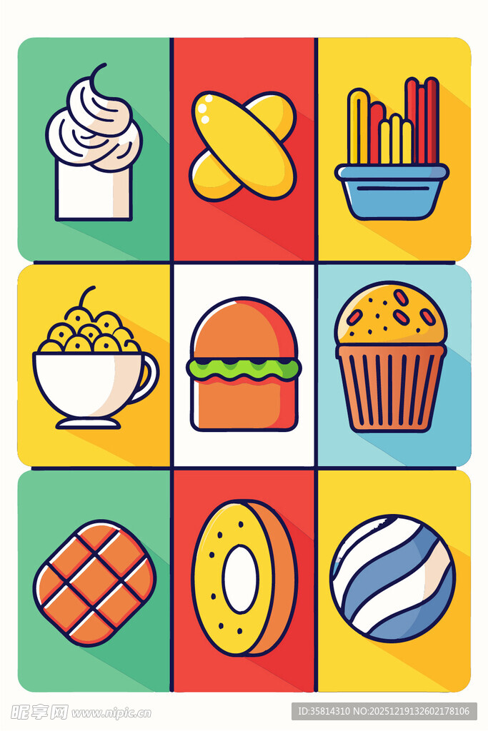 多彩美味甜点图标集合