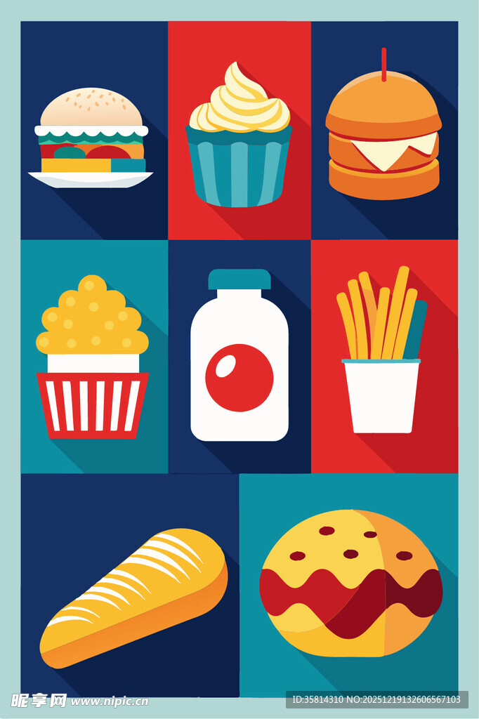 多彩美味小吃图标集合