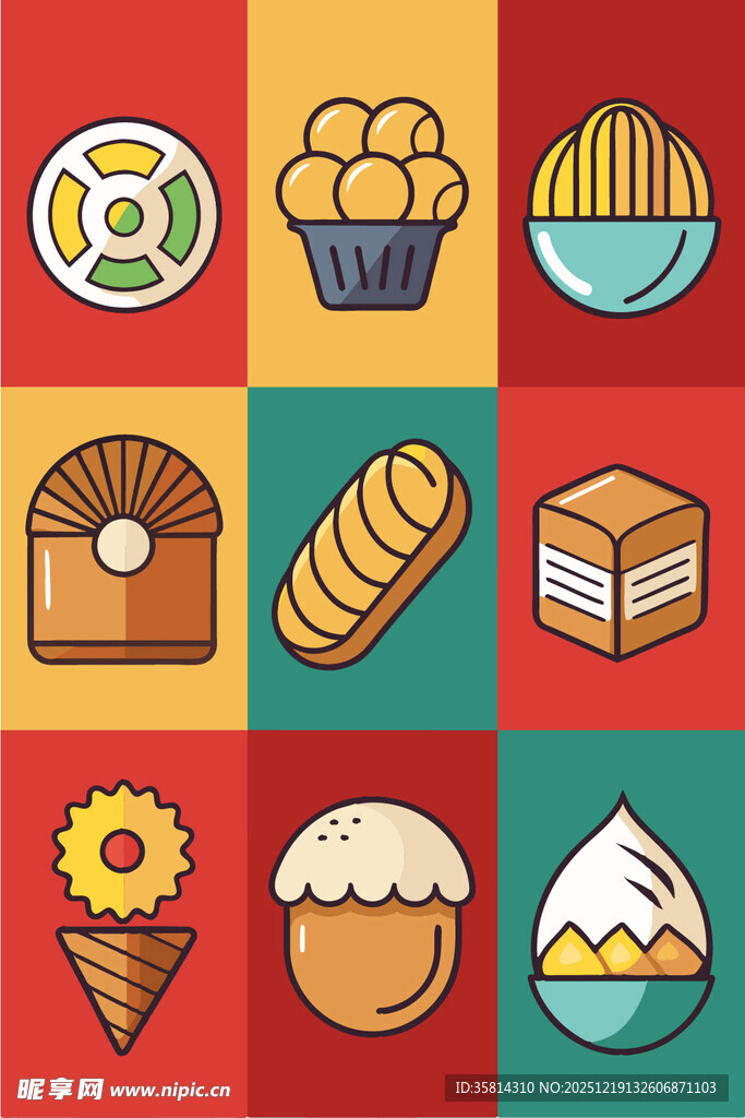 多彩烘焙美食图标集合