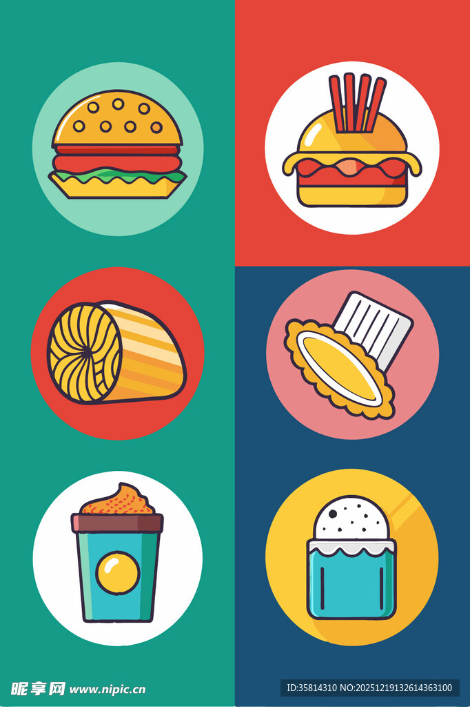 多彩快餐图标集合