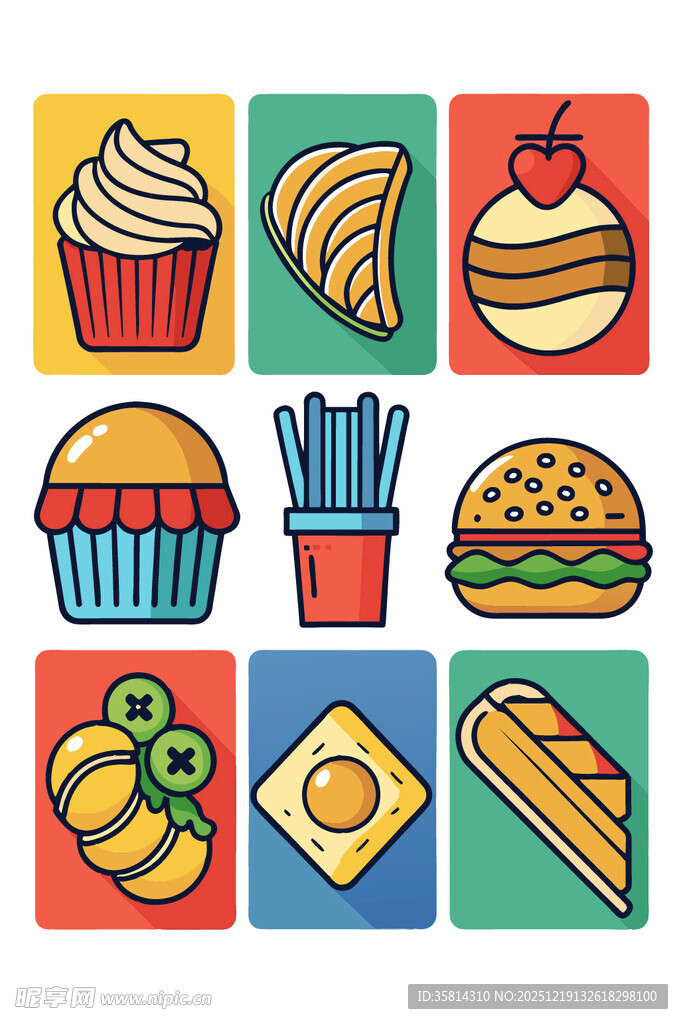 多彩美味的各式快餐图标