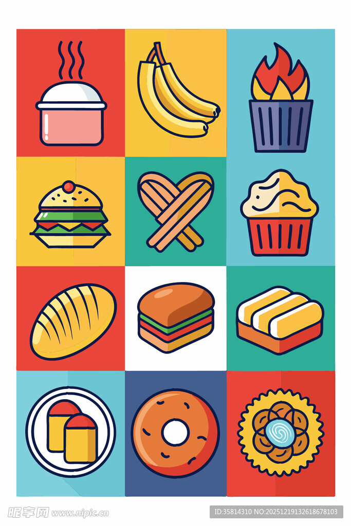 多彩美味糕点图标集合