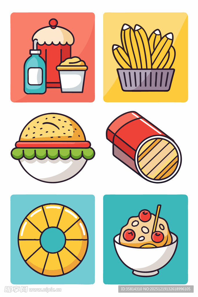 多彩快餐美食图标集