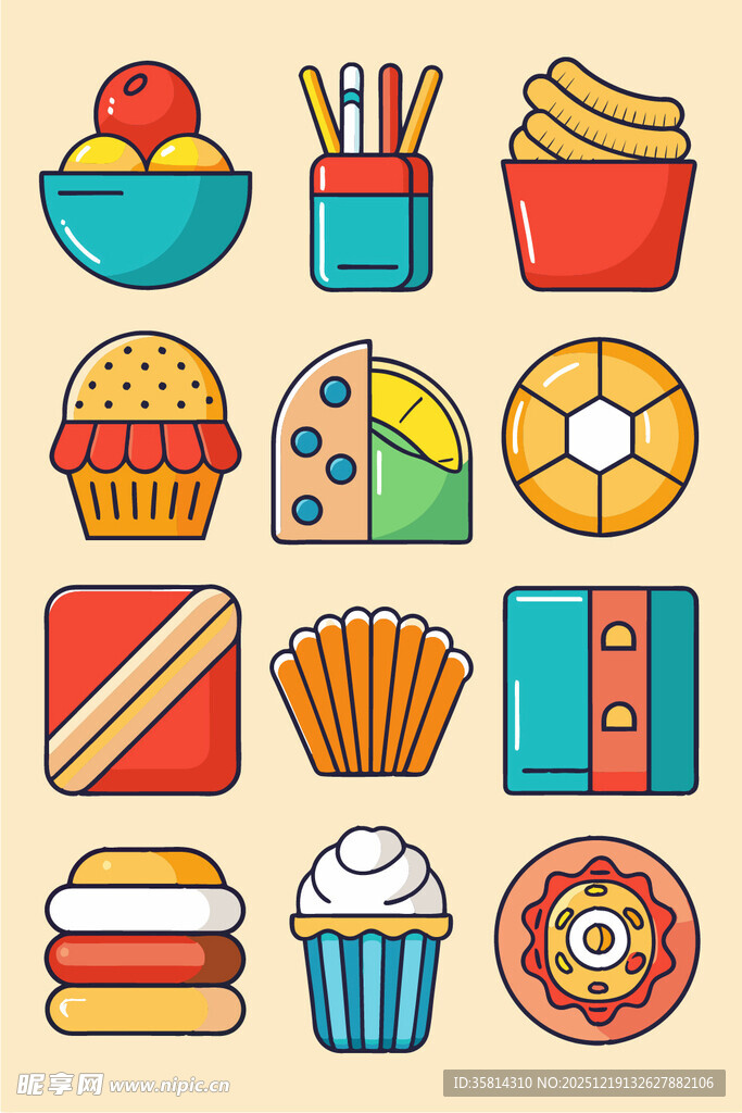 多彩美味糕点图标集合