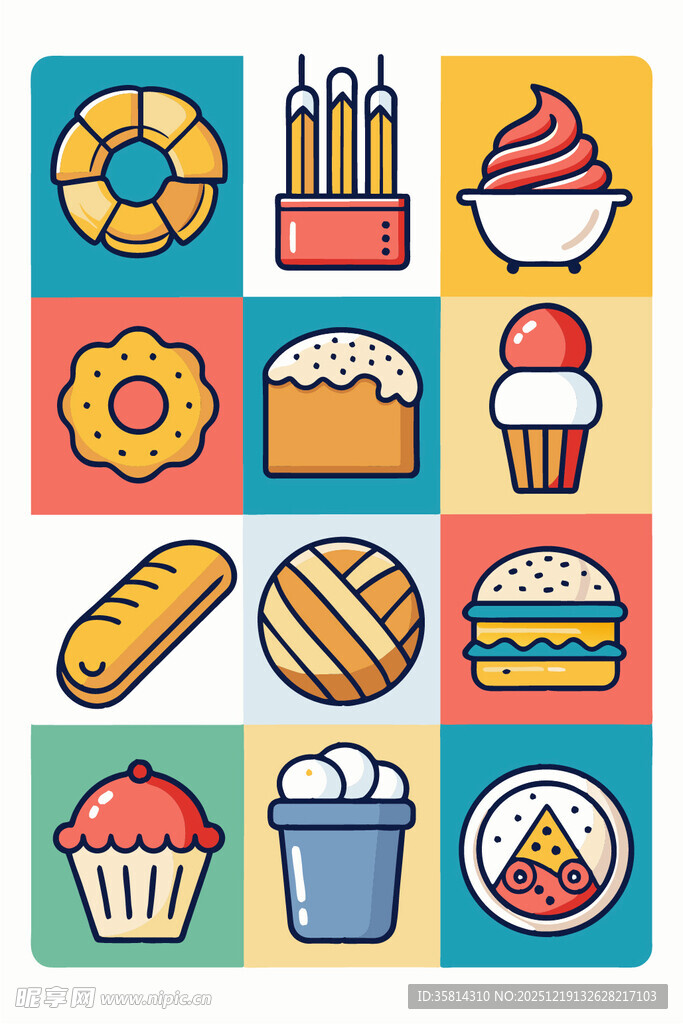 多彩烘焙美食图标集合