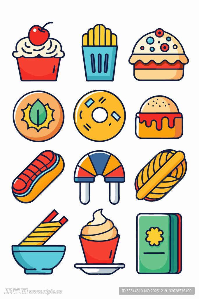 多彩美味的各式食物图标