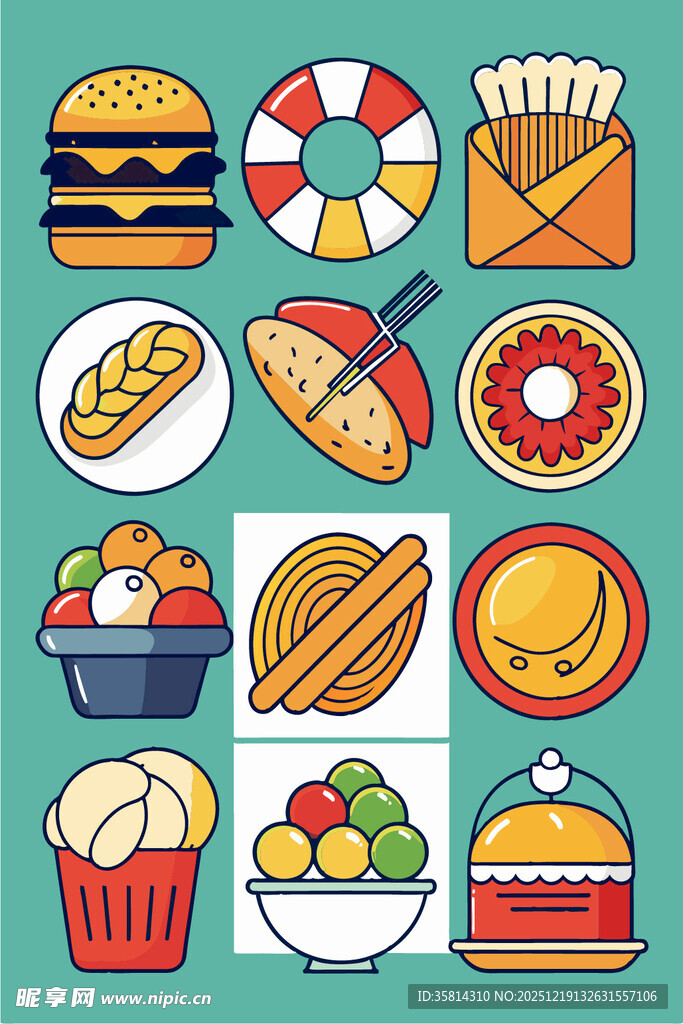 多彩美味的各式食物集合