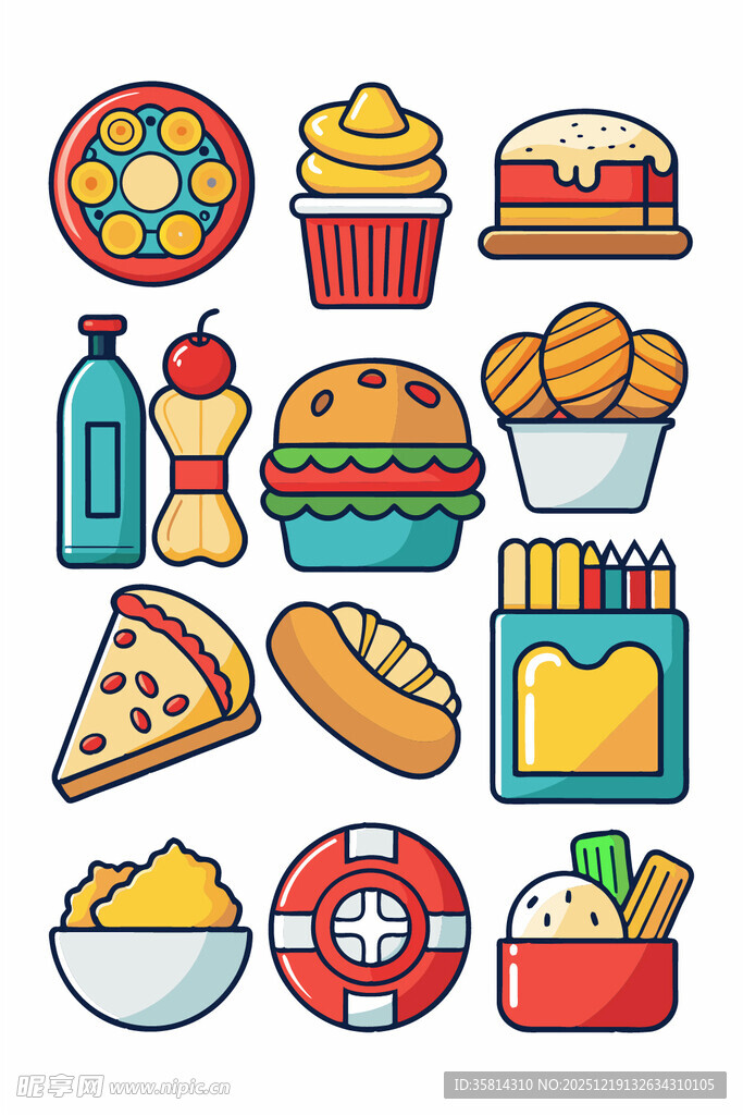 多彩美味快餐食品集合