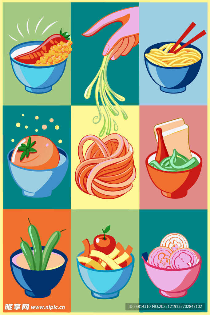 多彩美食组合插画