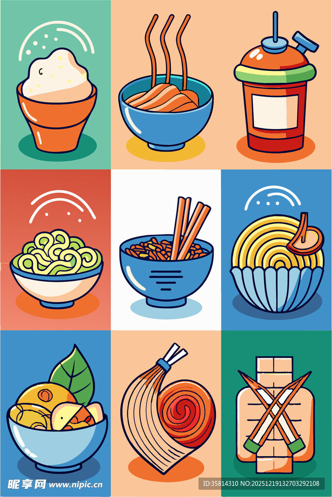 多彩面食美食插画集合