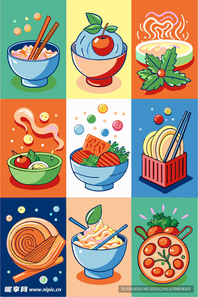 多彩美食插画展现多样美味