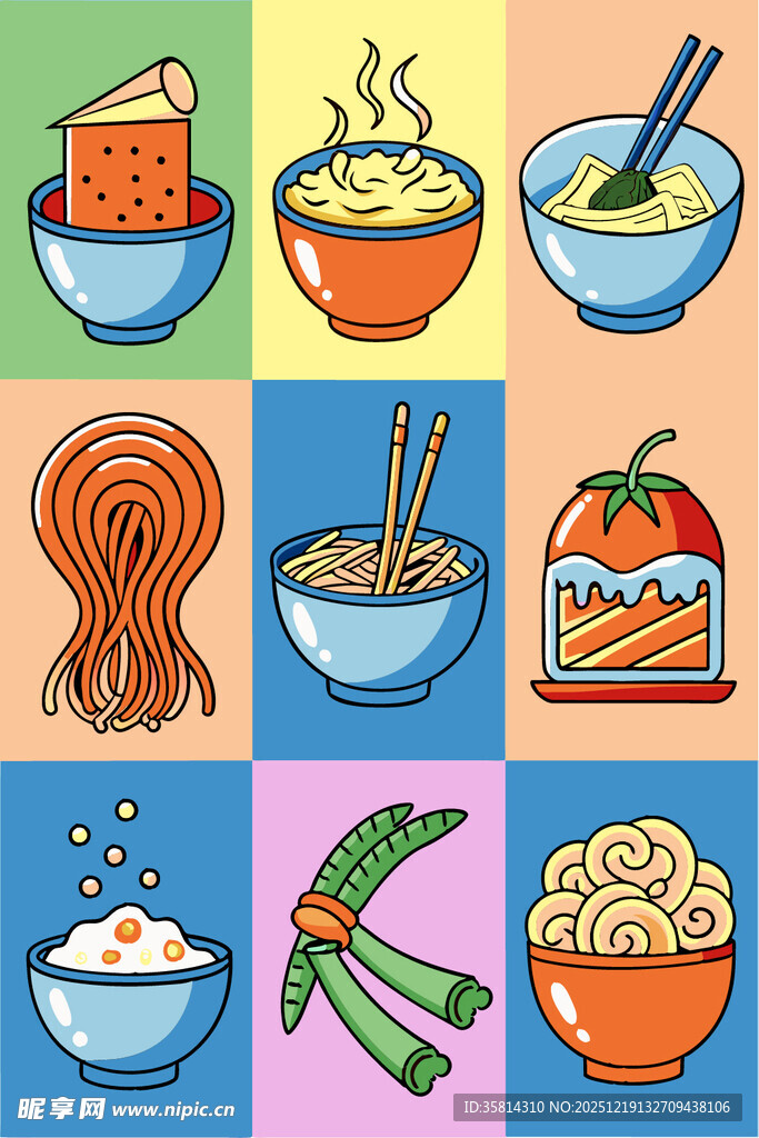 多彩面食插画