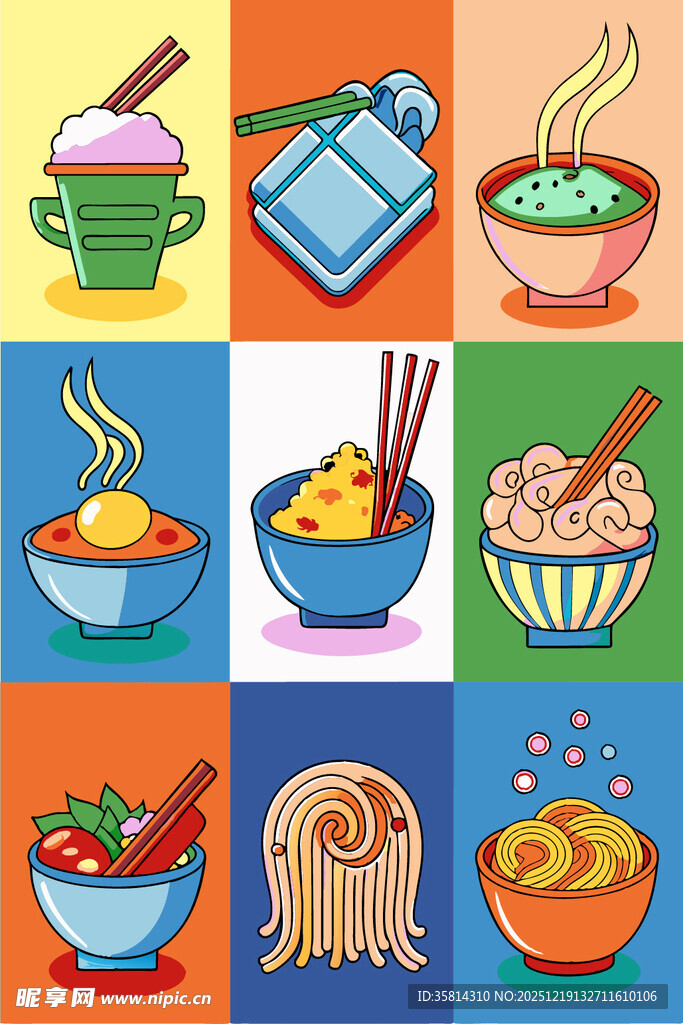 多彩亚洲美食插画