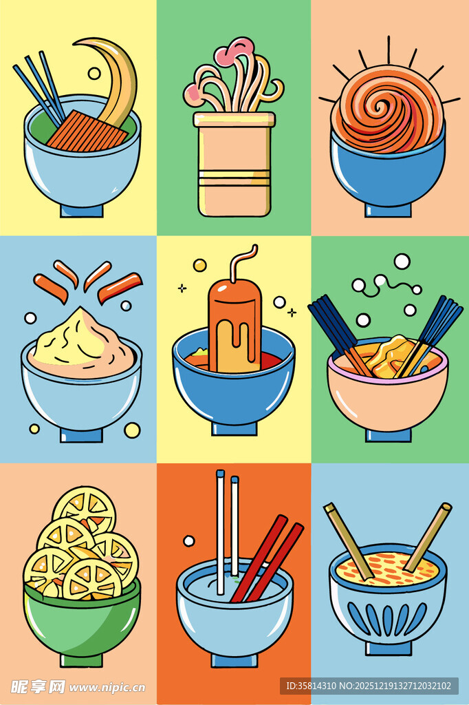 多彩面食插画集合