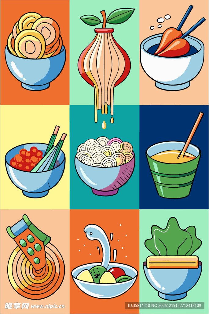 多彩亚洲美食元素集合