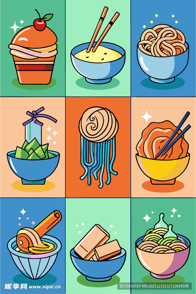 多彩面食插画集合