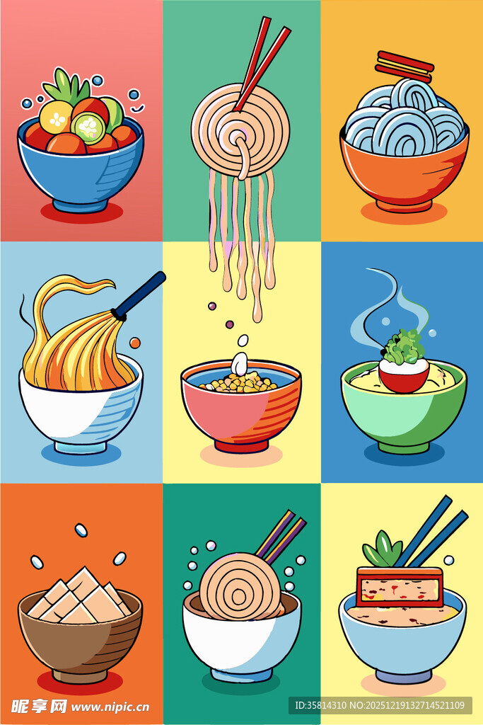 多彩面食插画集合