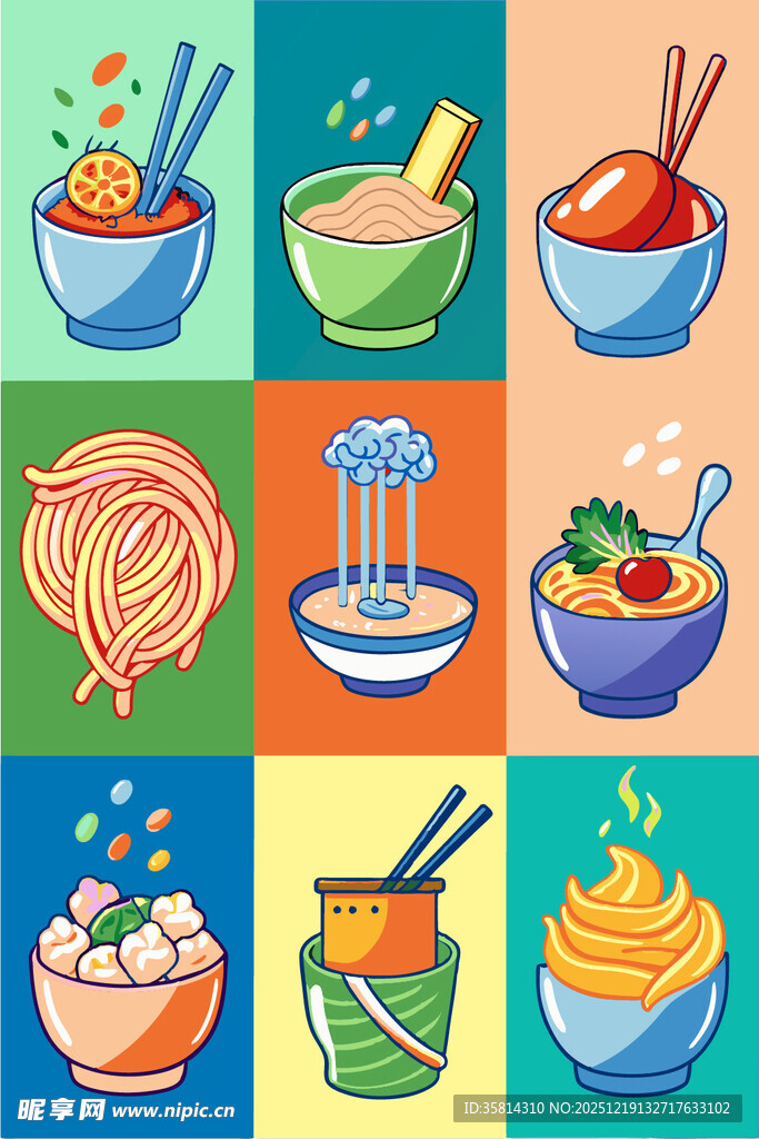 多彩面食美食插画集合