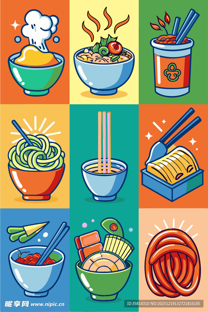 多彩面食插画多样美味