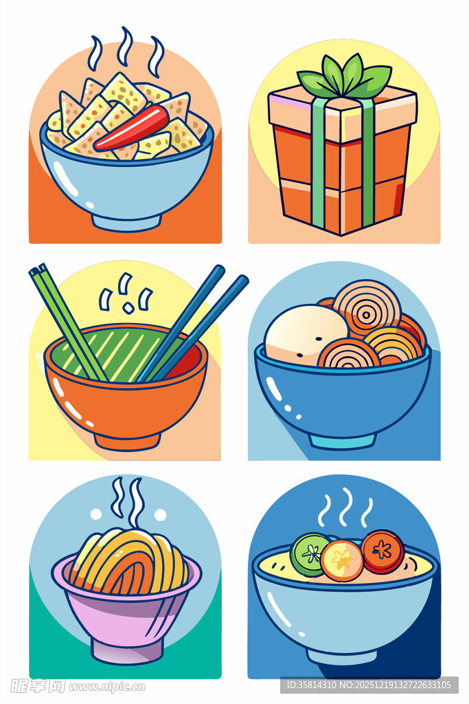 多样美食与礼物插画