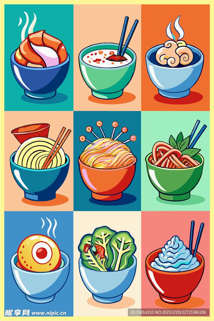 多彩美味面食组合插画