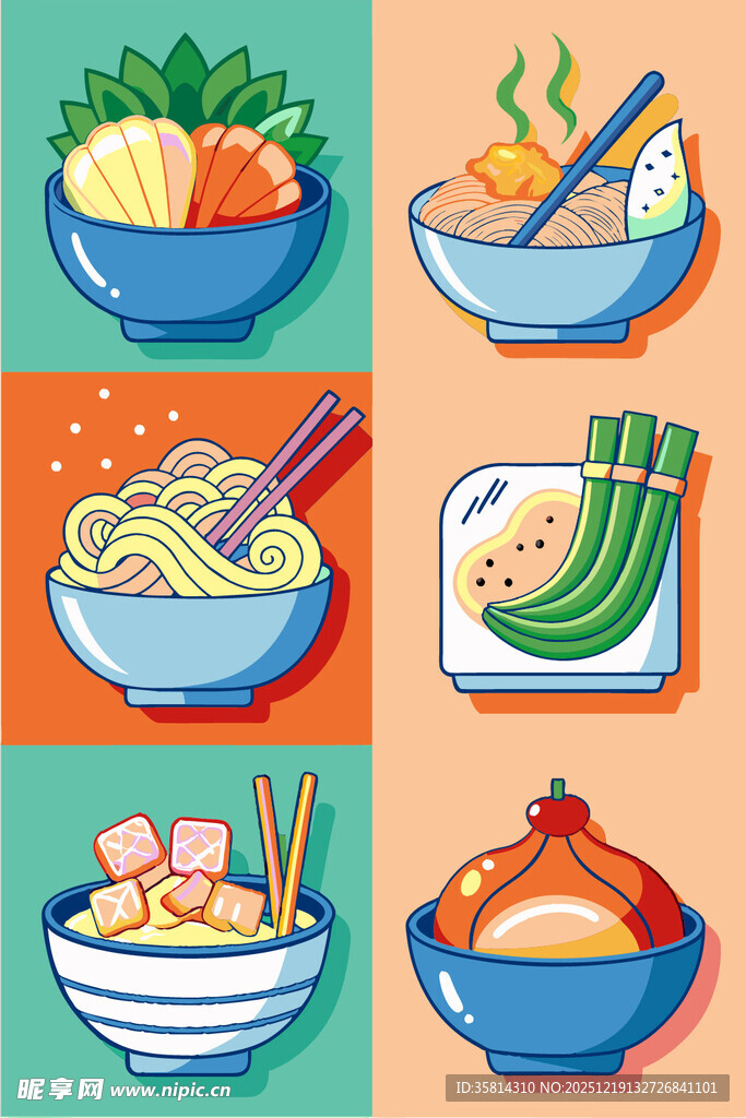 多彩面食与配菜美食集合