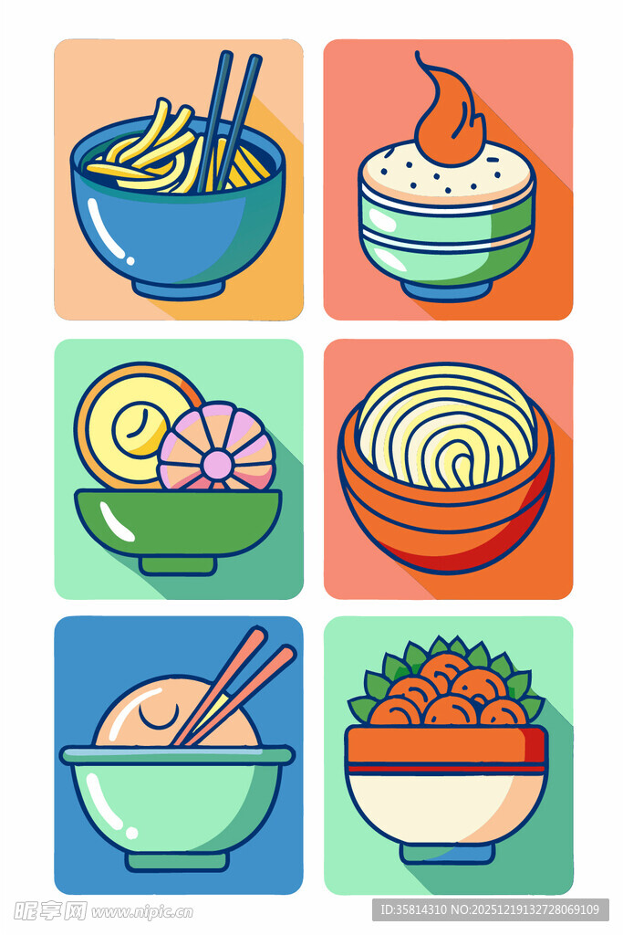 多彩卡通风格亚洲美食图标