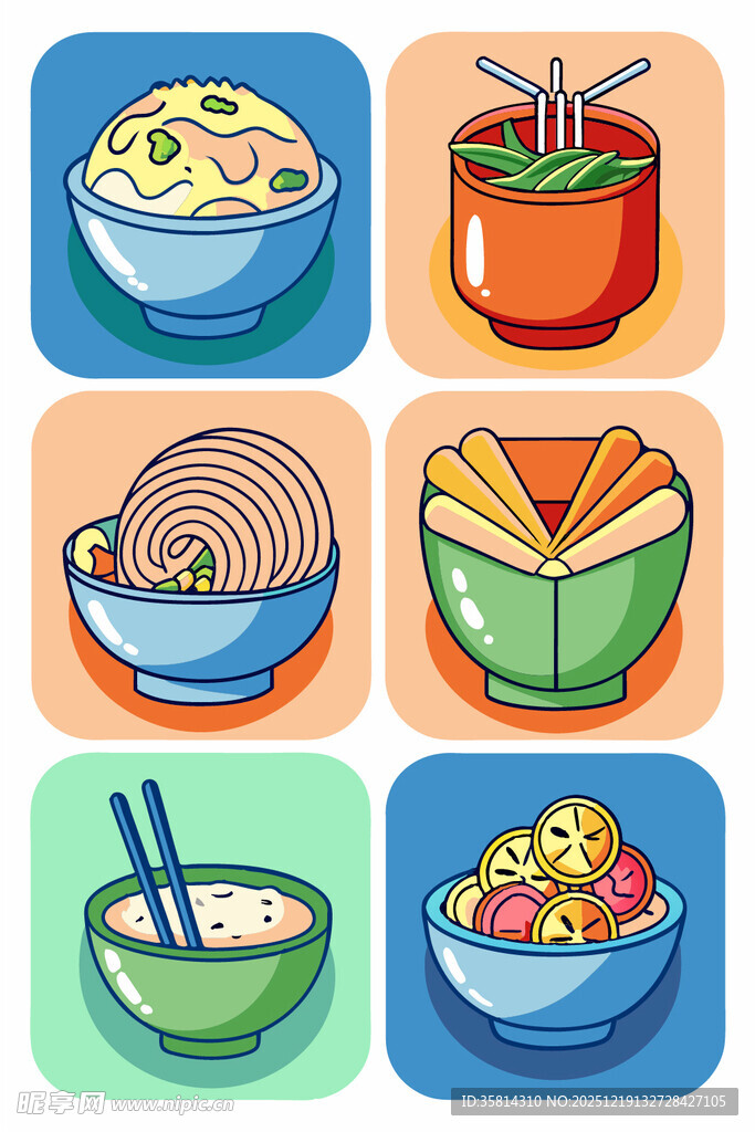 多彩中式美食图标集合