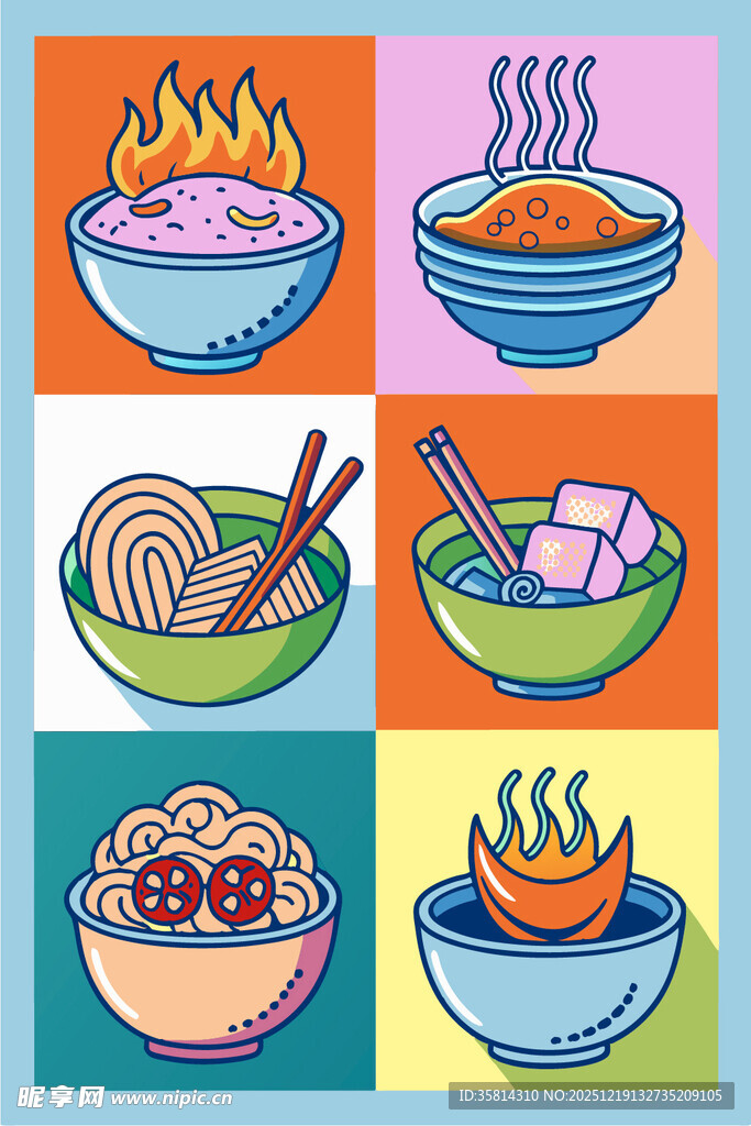 多彩美食碗热气腾腾诱人