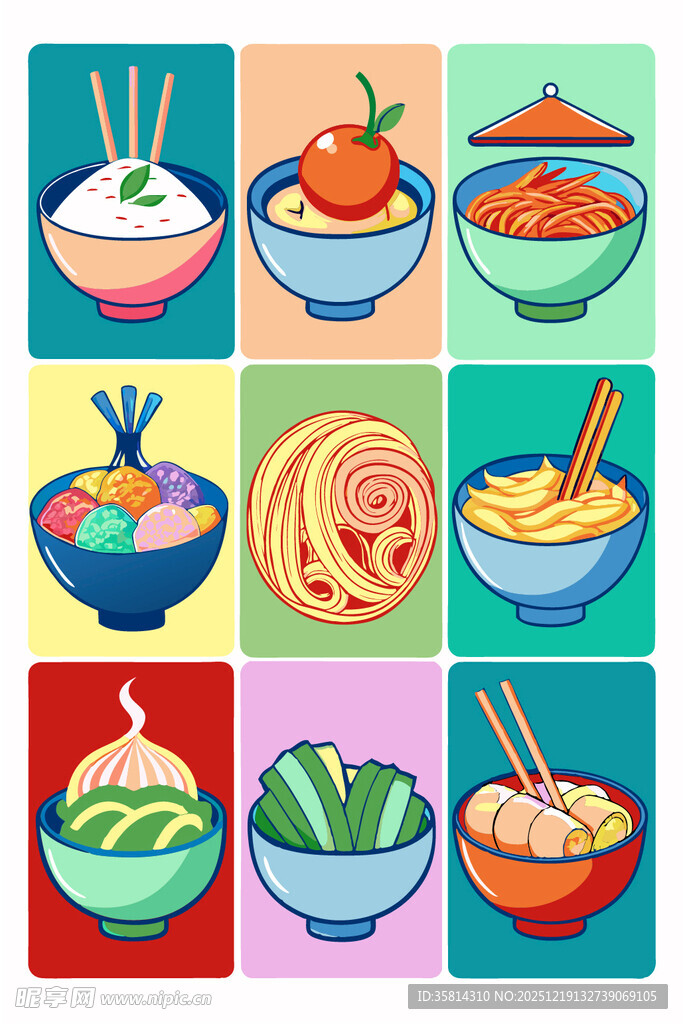 多彩中式美食插画