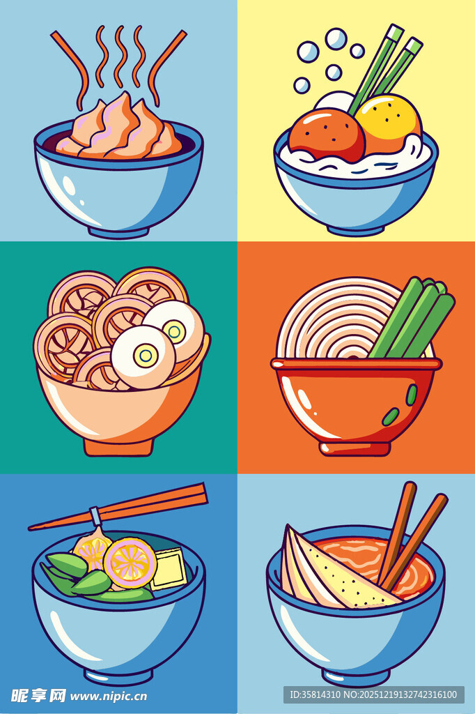 多彩美味日式拉面插画