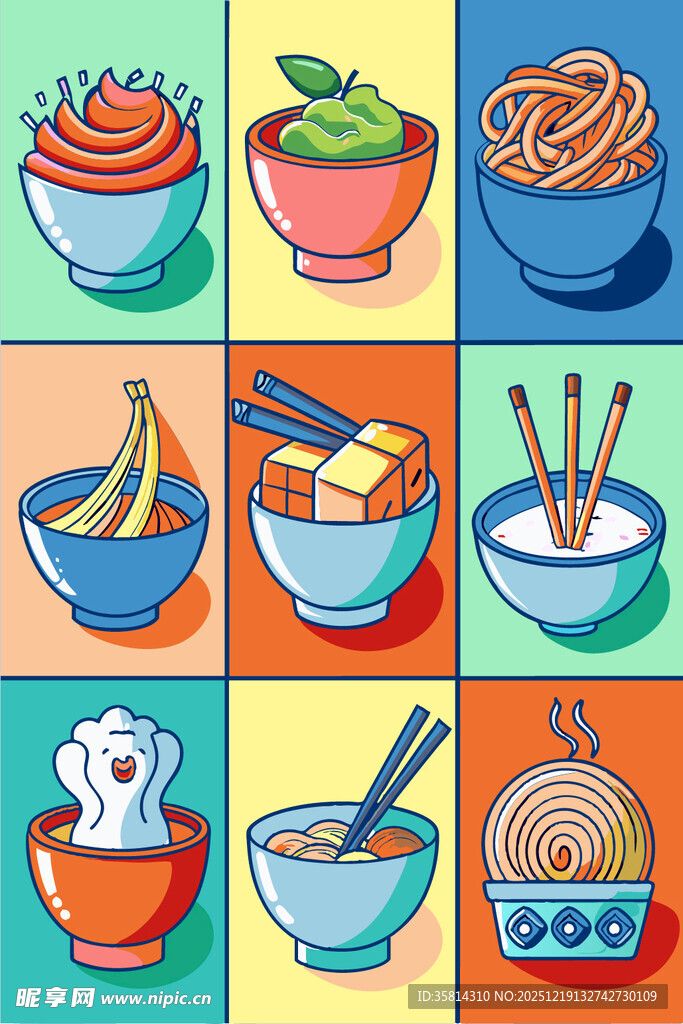 多彩面食插画尽显美味