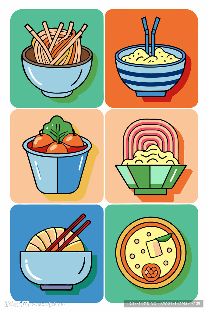 多彩面食图标集合
