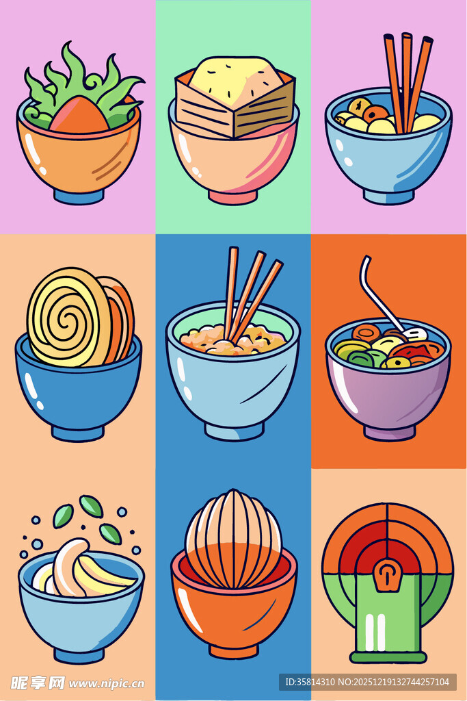 多彩面食插画集合