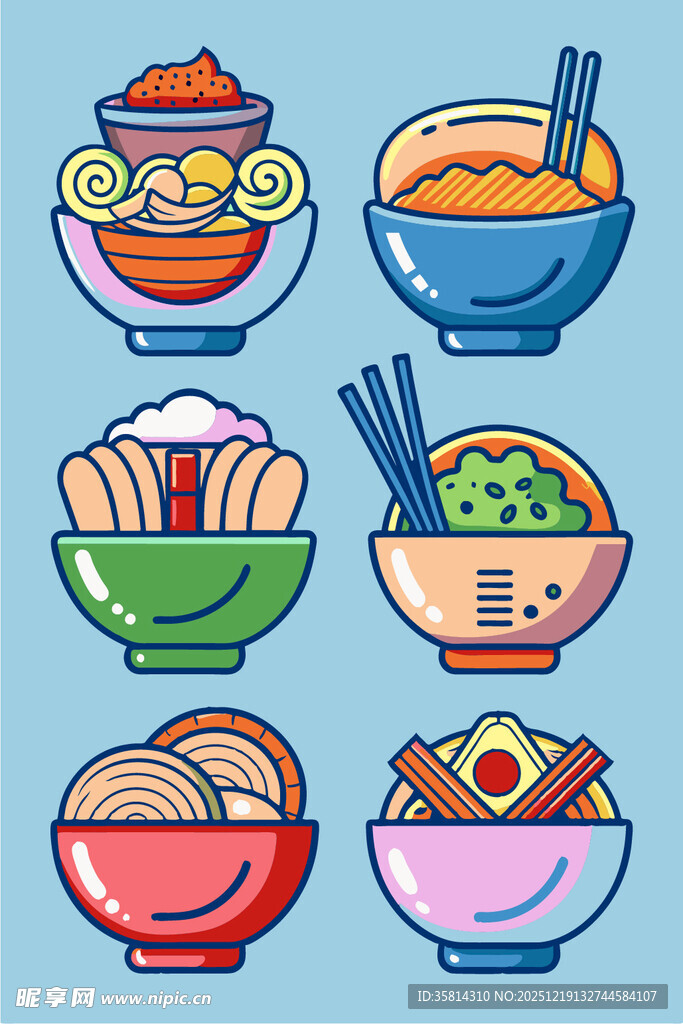 多彩面食碗插画
