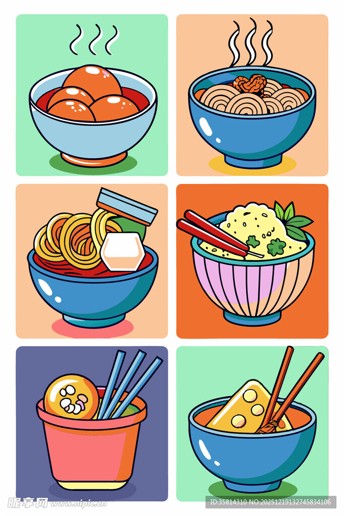 多彩面食插画集合