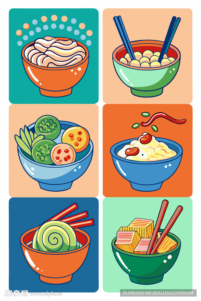 多彩美味面条插画集合