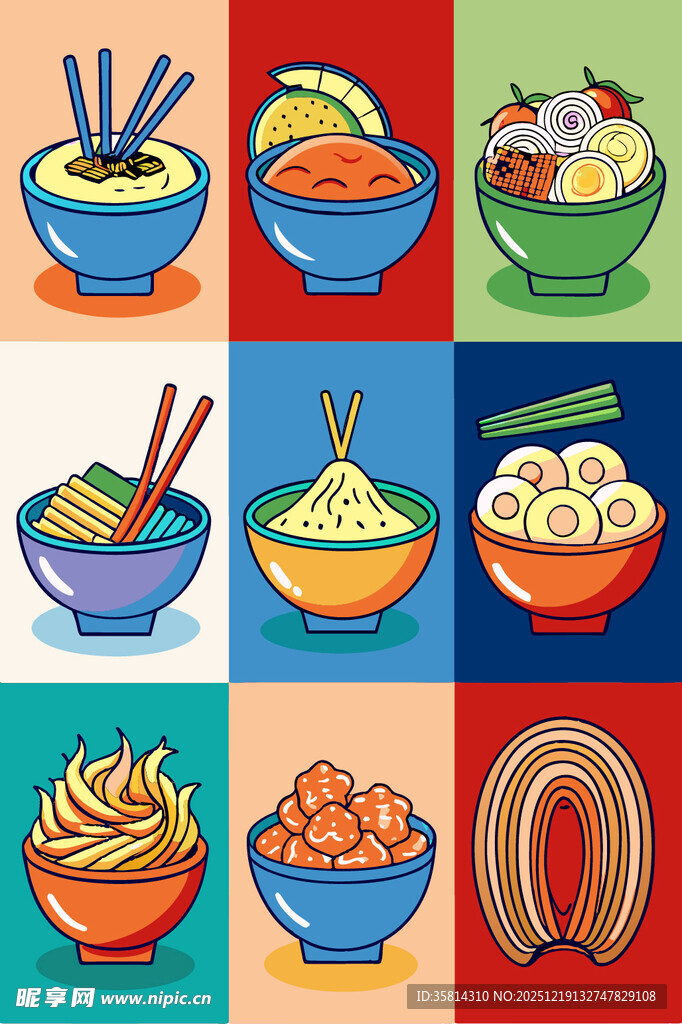 多彩面食美食插画集合