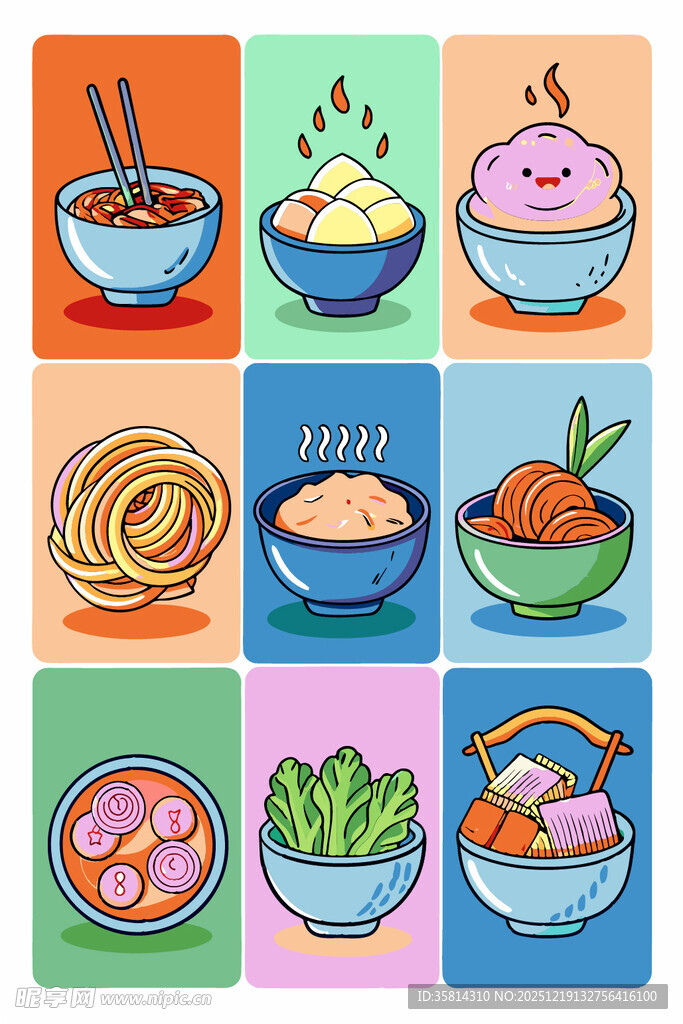 可爱卡通风格美食插画