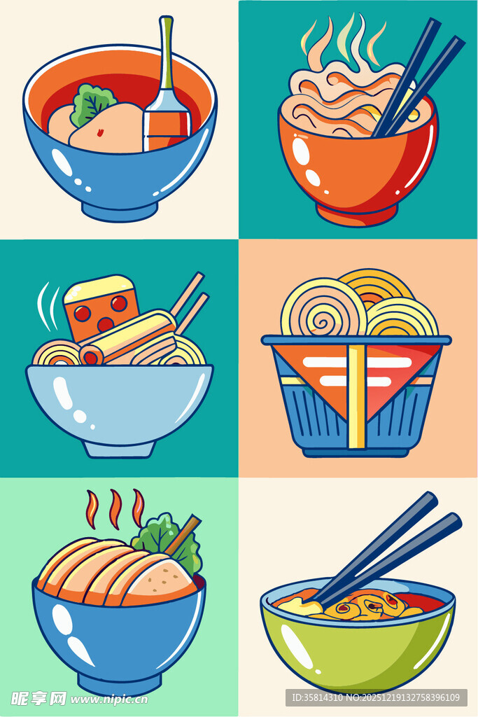 多彩面食插画美味诱人