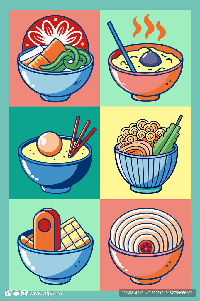 多彩日式拉面插画集合