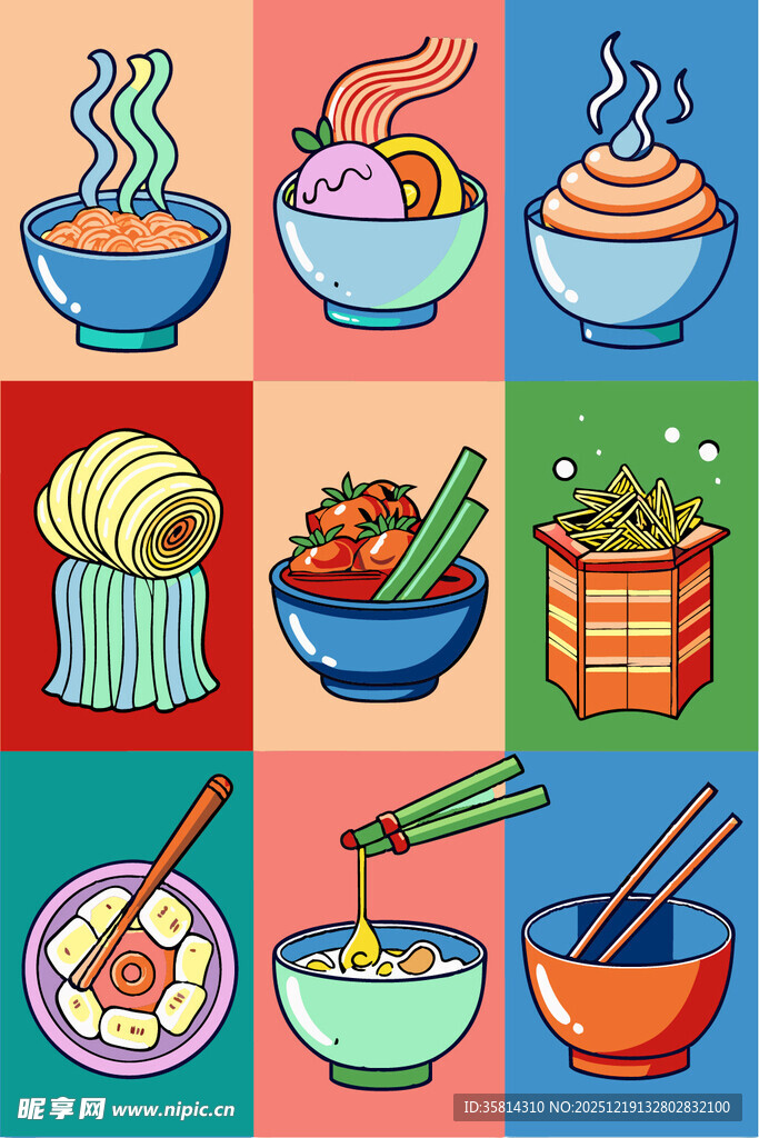 多彩中式美食插画