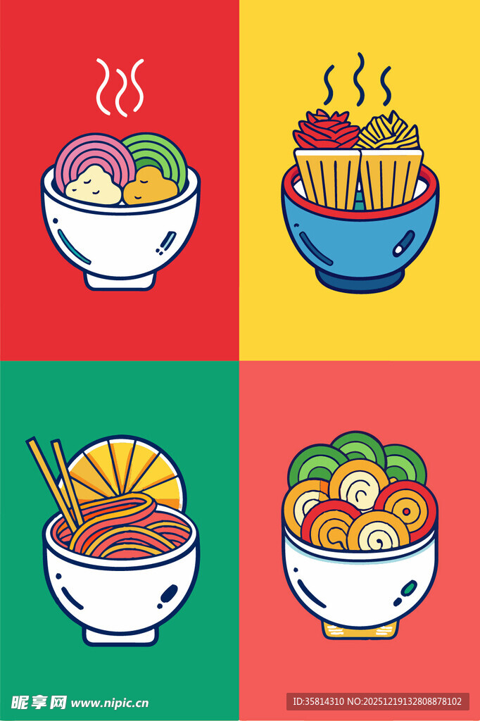 多彩美味面食插画